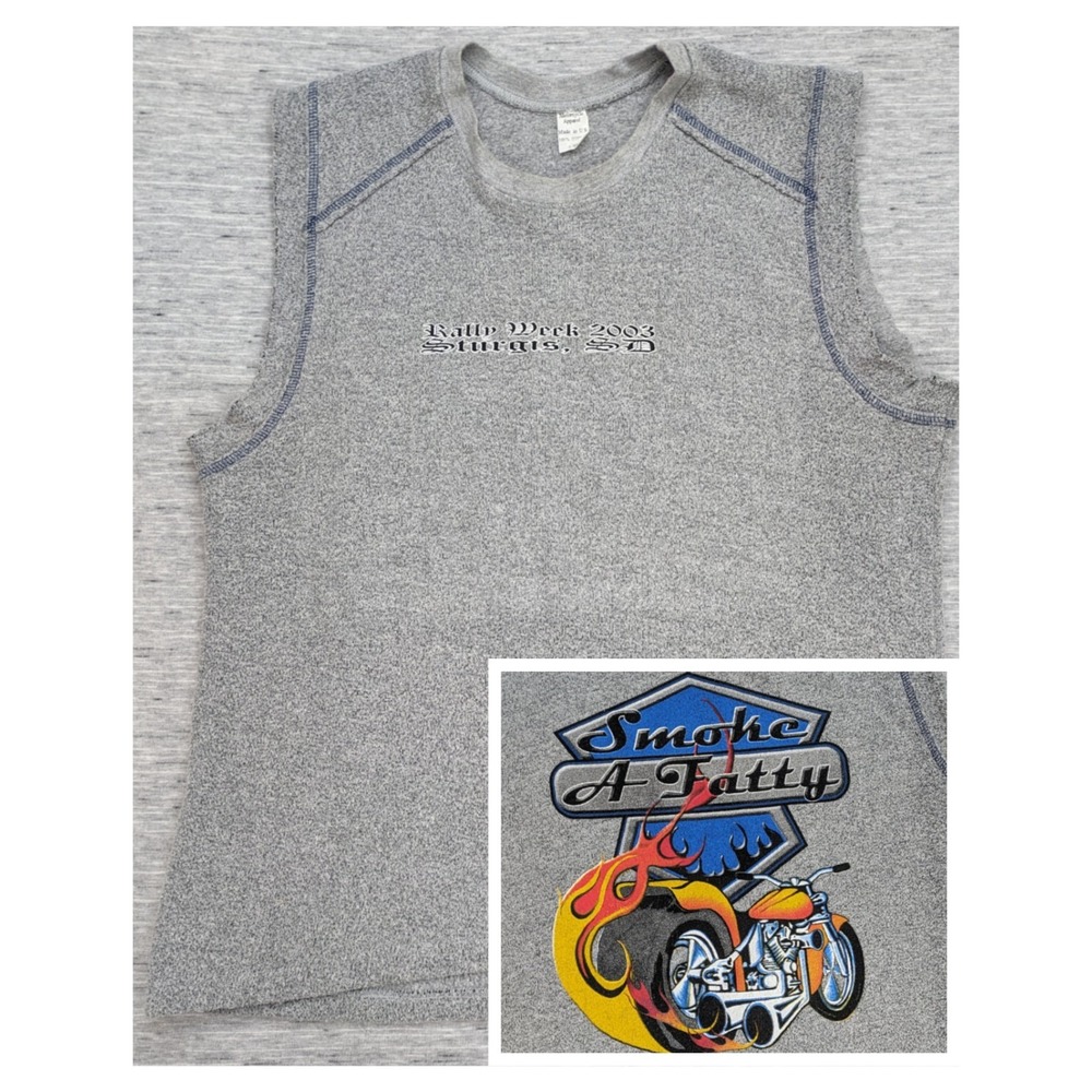 Sturgis Rally Y2K 2003 Women's Tank L/XL Textured Smoke A Fatty Biker Grunge‎